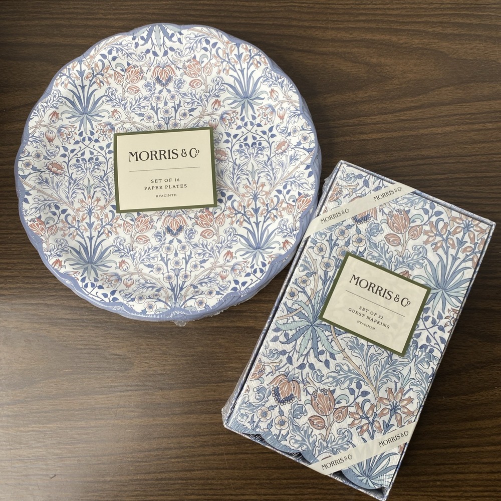 Morris & Co. HYACINTH 9" Paper Plates (16) & Guest Napkins (32) B
